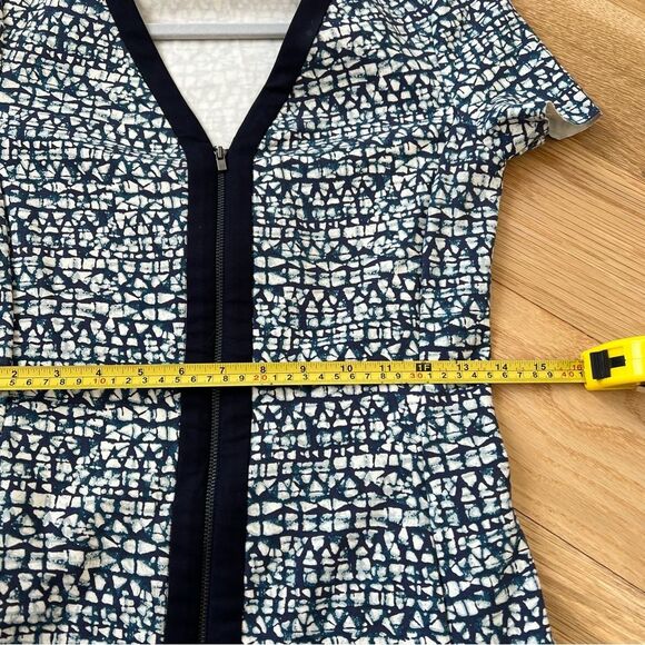Tory Burch Geometric Print Zip Front Ponte Dress Blue Stretch xs designer spring - Picture 7 of 9